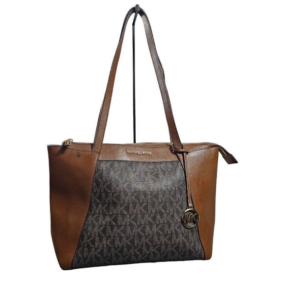 Michael Kors Sinclair Large Logo Tote Bag Brown Canvas Leather 38H9CN2T2B Flaw